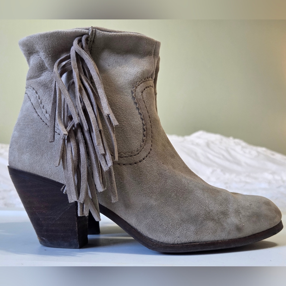 Sam Edelman 👢Cowgirl Fringe Ankle Booties - Taupe Suede Western Festival Sz 7